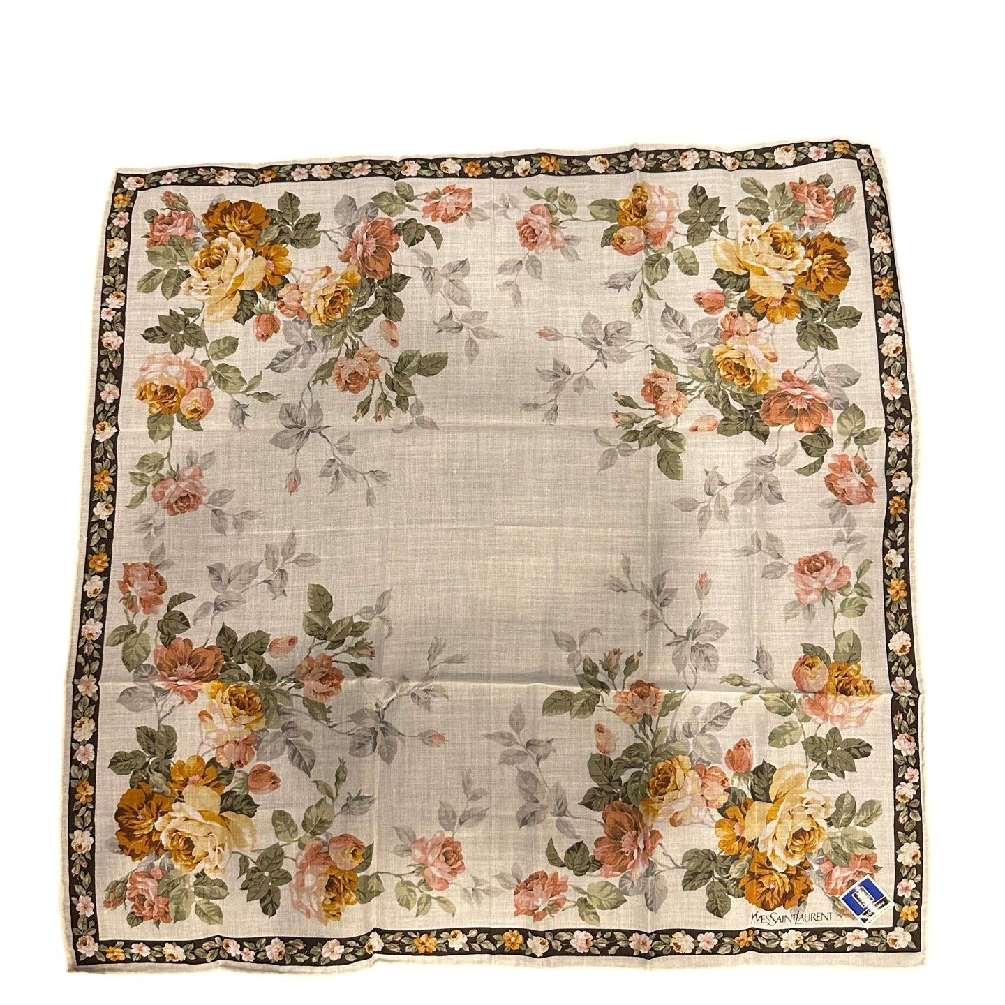 Saint Laurent YSL Handkerchief Rose Square Scarf Silk Scarf