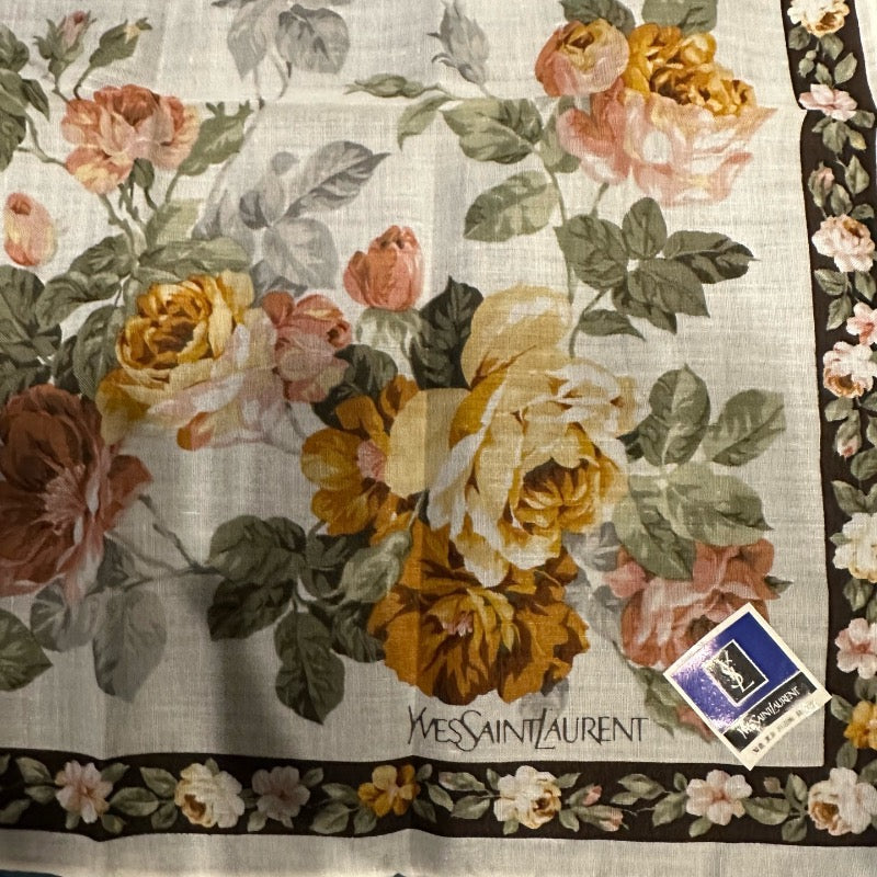 Saint Laurent YSL Handkerchief Rose Square Scarf Silk Scarf