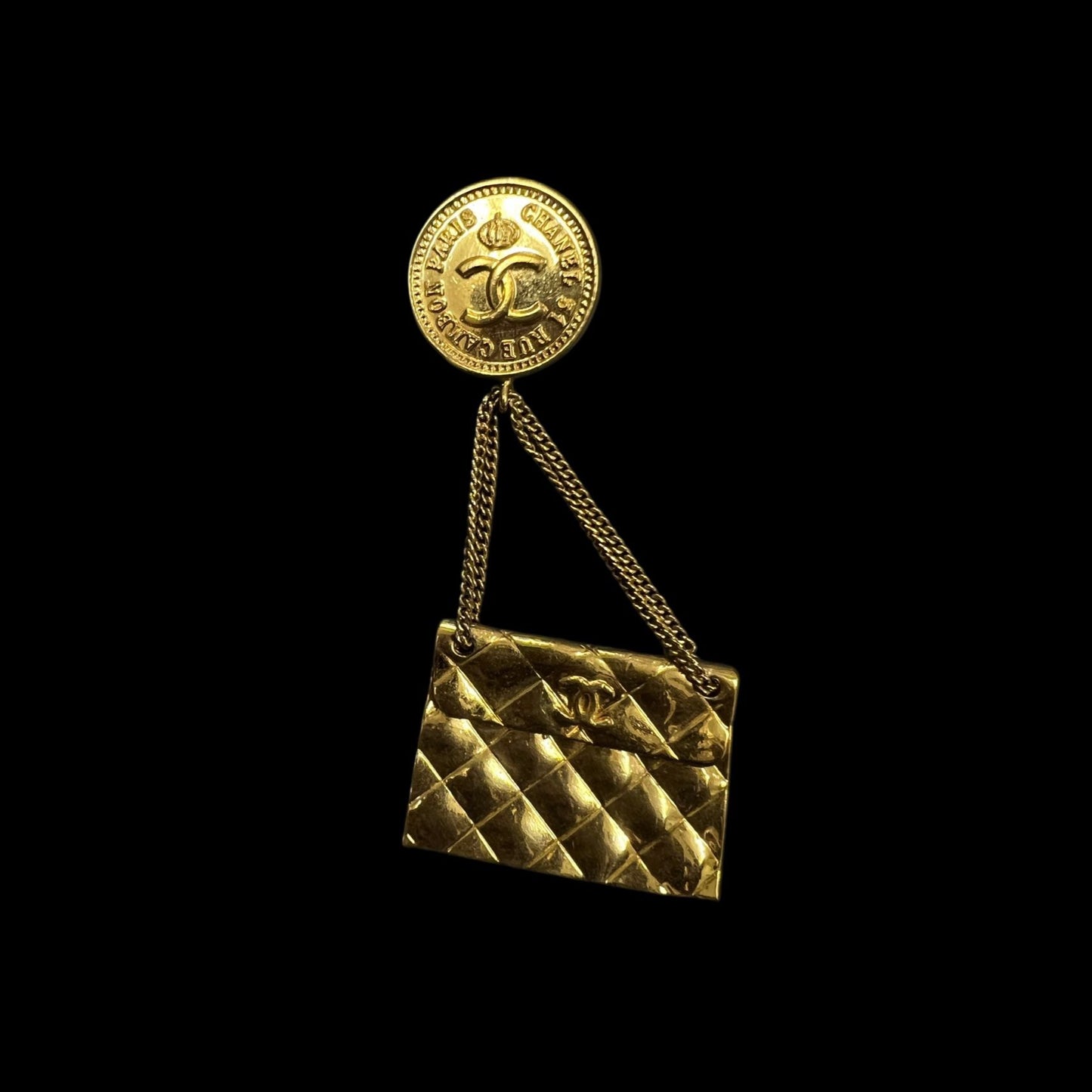 CHANEL Coco Mark Matelasse Brooch, Bag Design, Alloy