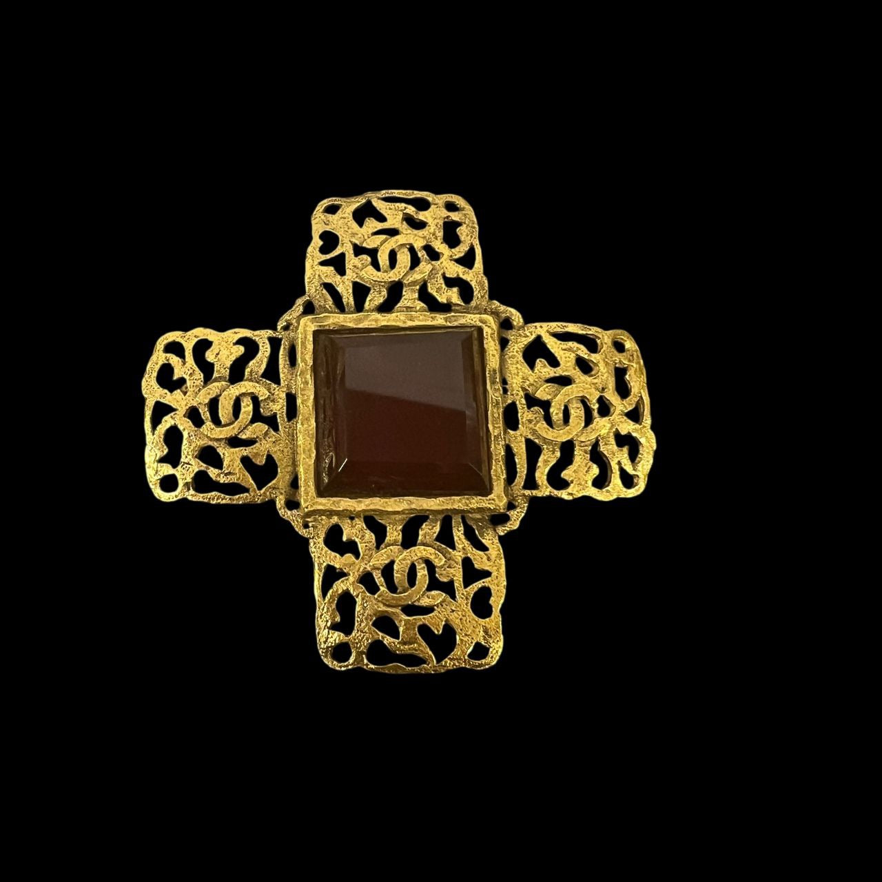 CHANEL Coco Mark Brooch with Red Stone, Gold-Plated Alloy, Brooch