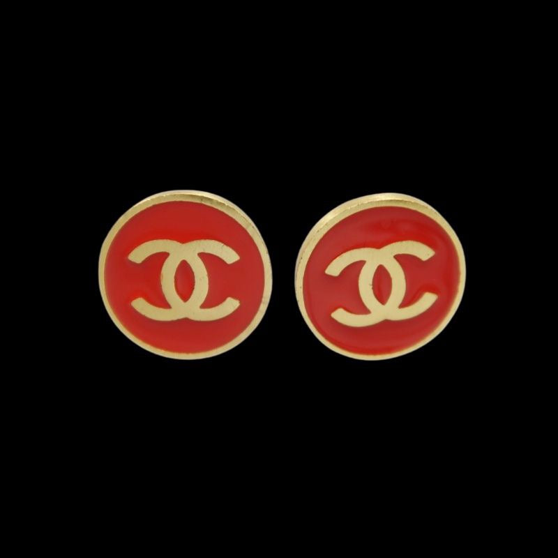 CHANEL Coco Mark Earrings, Red, Gold-Plated Alloy, With Box, Clip-On Earrings