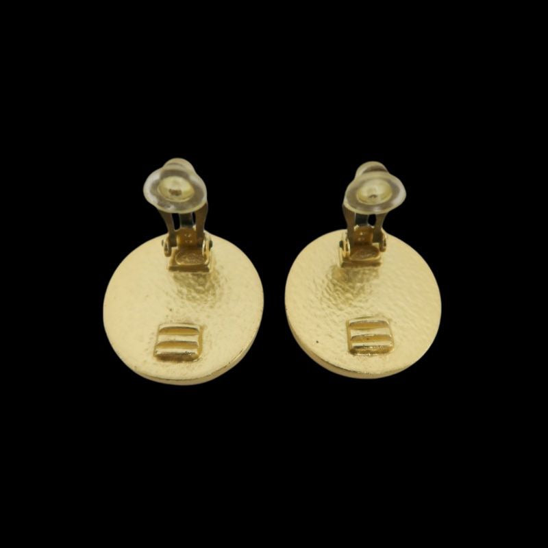 CHANEL Coco Mark Earrings, Red, Gold-Plated Alloy, With Box, Clip-On Earrings