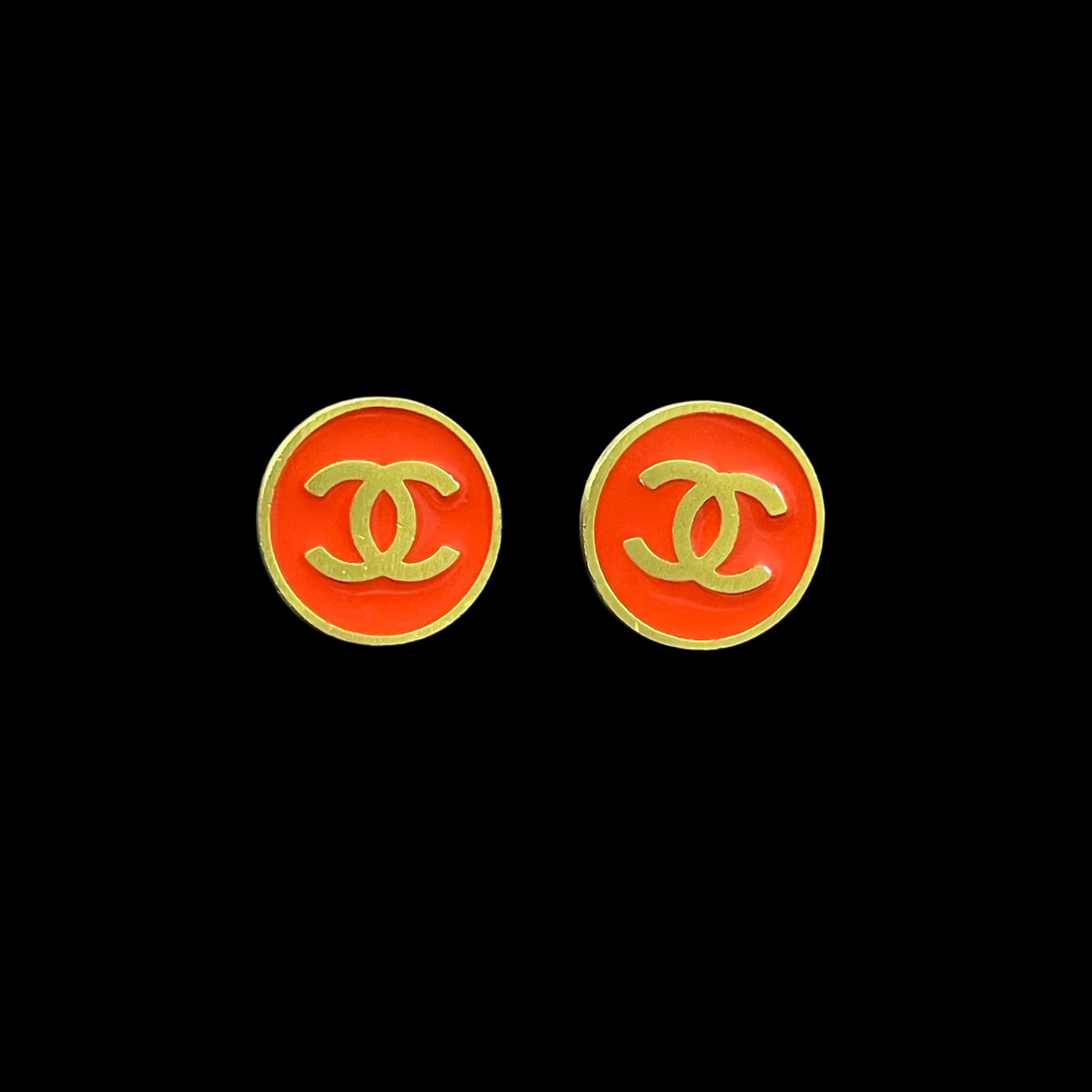 CHANEL Coco Mark Earrings, Red, Gold-Plated Alloy, With Box, Clip-On Earrings