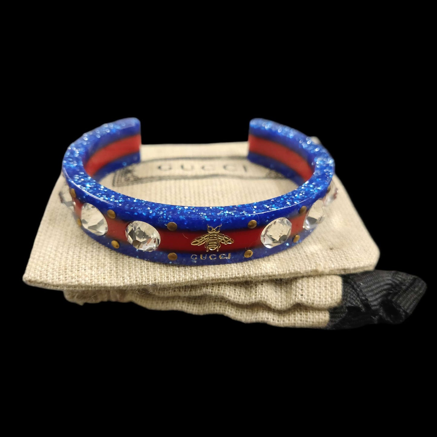 GUCCI Bangle, Bee, Rhinestone, Blue & Red, Bracelet