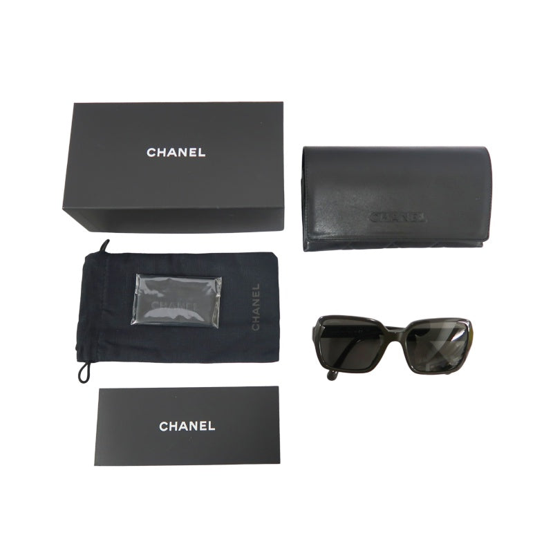 CHANEL Sunglasses Eyewear Black Resin Frame Square Gray Lens 56□17 140 with Original Box, Case & Cleaning Cloth