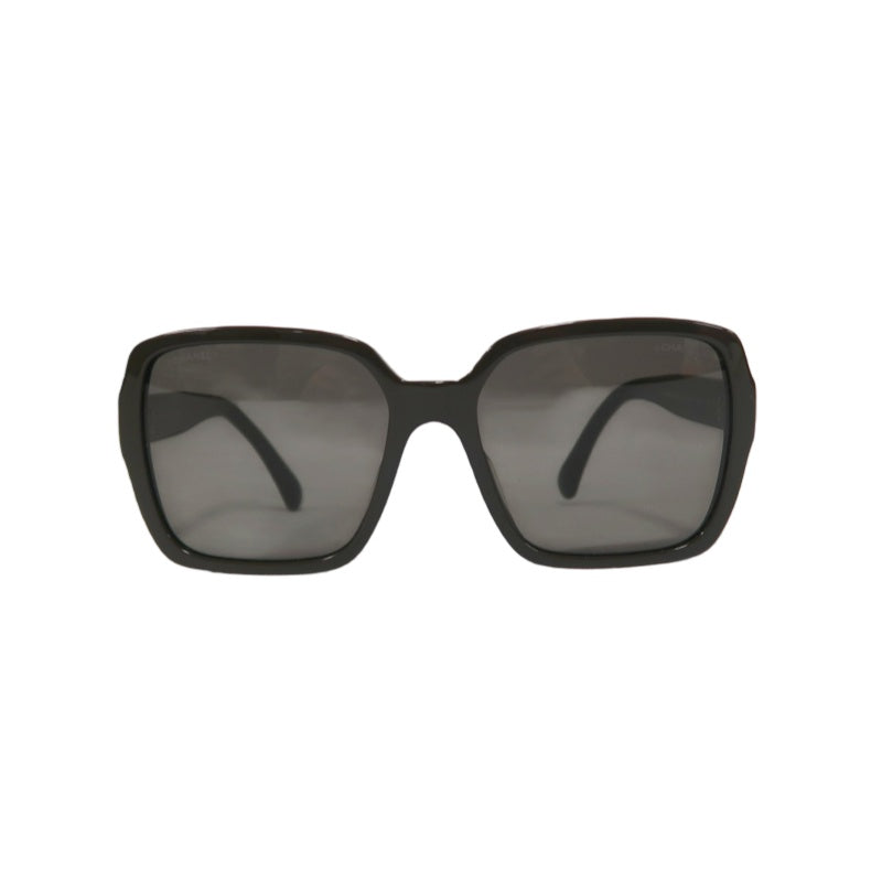 CHANEL Sunglasses Eyewear Black Resin Frame Square Gray Lens 56□17 140 with Original Box, Case & Cleaning Cloth