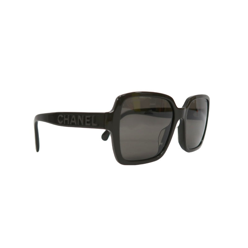 CHANEL Sunglasses Eyewear Black Resin Frame Square Gray Lens 56□17 140 with Original Box, Case & Cleaning Cloth