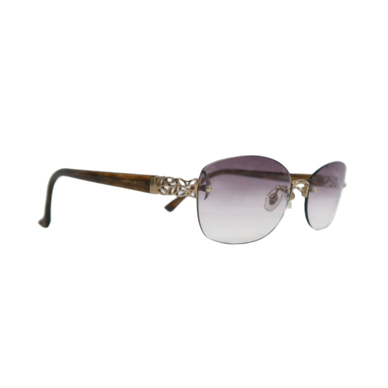 NINA RICCI Sunglasses Eyewear Gold Rimless Purple Gradient Lens Carved Decoration Elegant