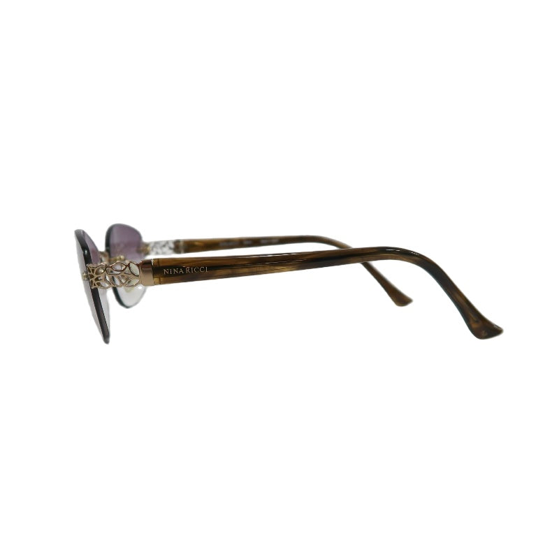 NINA RICCI Sunglasses Eyewear Gold Rimless Purple Gradient Lens Carved Decoration Elegant