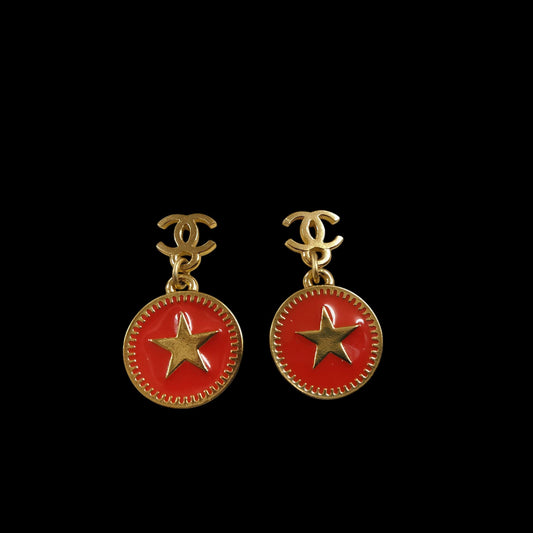 CHANEL Gold Plated, Red, Earrings, Stud Earrings, Drop Earrings