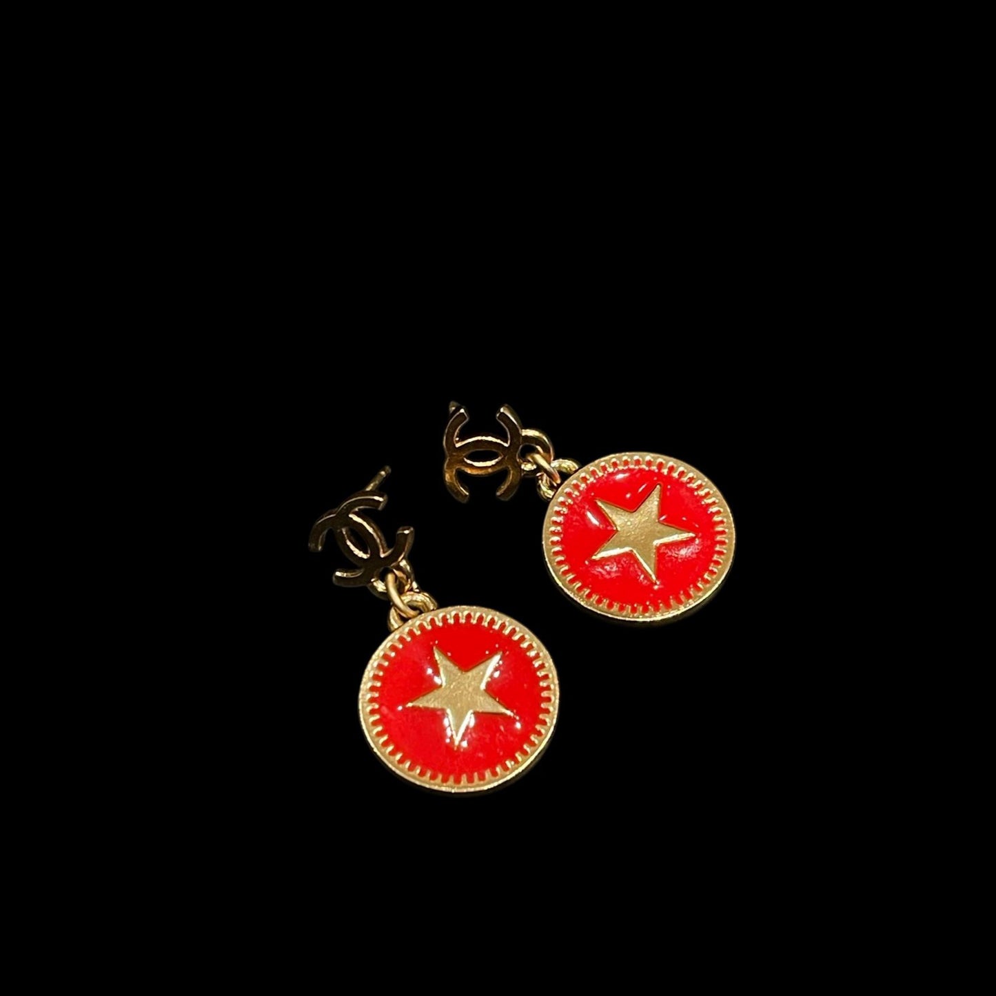 CHANEL Gold Plated, Red, Earrings, Stud Earrings, Drop Earrings