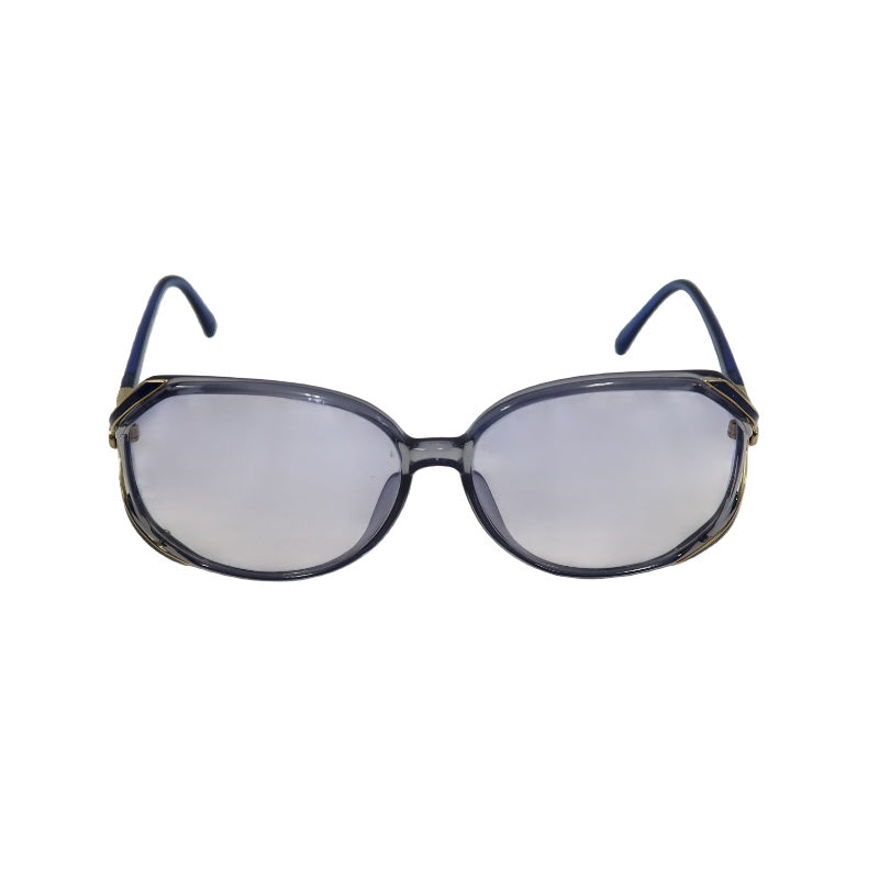YVES SAINT LAURENT YSL Sunglasses Eyewear Blue Frame Oval Light-tone Lens Gold Accent Vintage Style