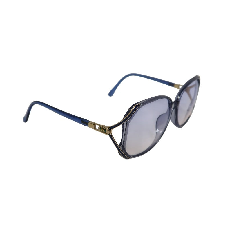 YVES SAINT LAURENT YSL Sunglasses Eyewear Blue Frame Oval Light-tone Lens Gold Accent Vintage Style