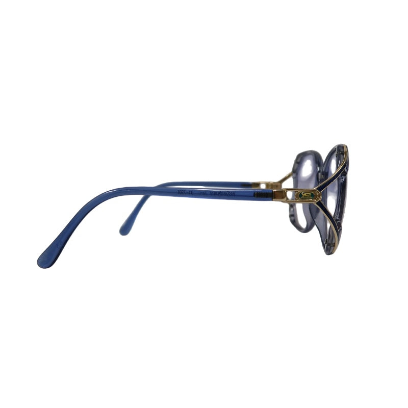 YVES SAINT LAURENT YSL Sunglasses Eyewear Blue Frame Oval Light-tone Lens Gold Accent Vintage Style