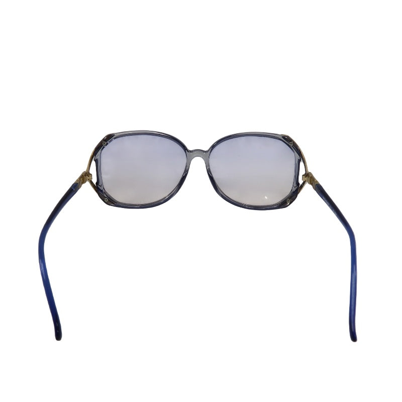 YVES SAINT LAURENT YSL Sunglasses Eyewear Blue Frame Oval Light-tone Lens Gold Accent Vintage Style