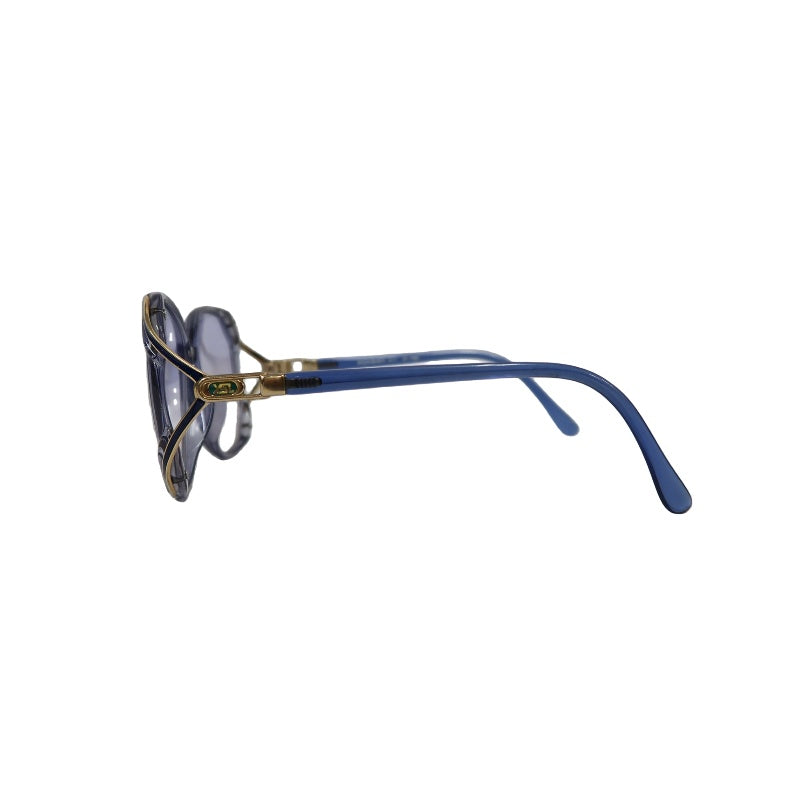 YVES SAINT LAURENT YSL Sunglasses Eyewear Blue Frame Oval Light-tone Lens Gold Accent Vintage Style