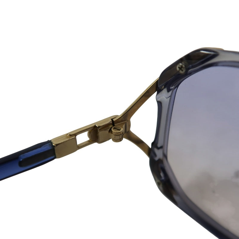 YVES SAINT LAURENT YSL Sunglasses Eyewear Blue Frame Oval Light-tone Lens Gold Accent Vintage Style