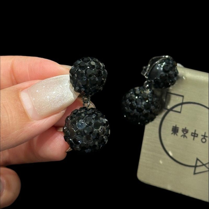 FOXEY black rhinestone clip-on earrings