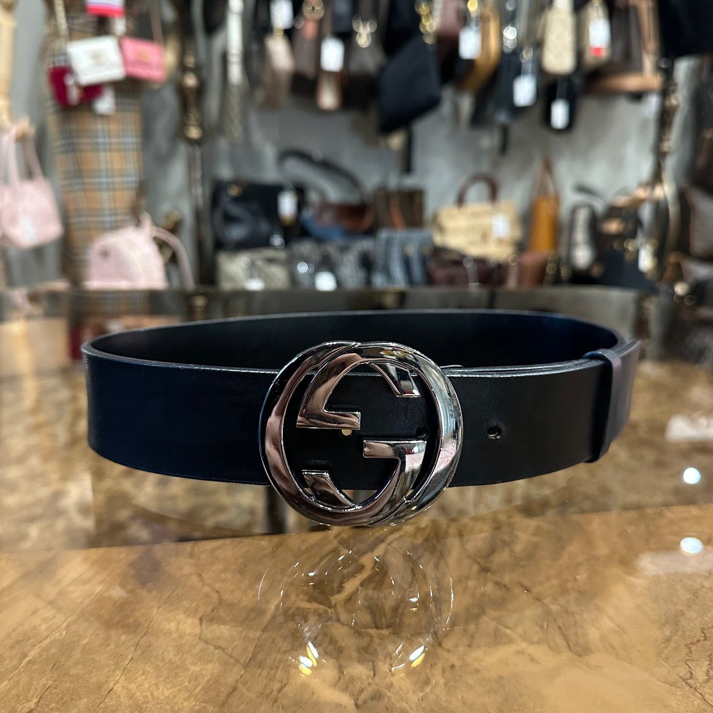 GUCCI belt, black, silver hardware
