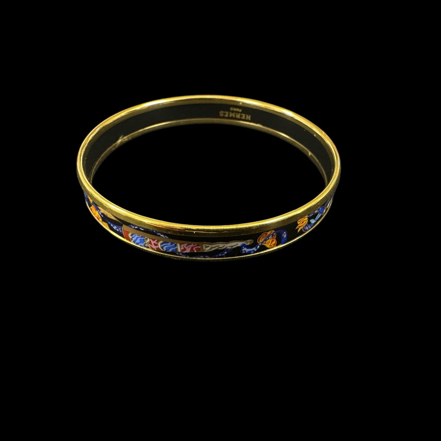 HERMES bangle, gold, navy, cloisonne with box