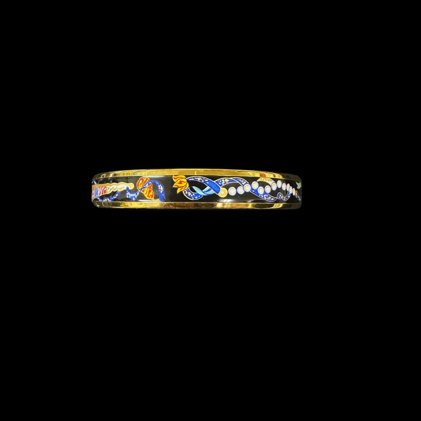 HERMES bangle, gold, navy, cloisonne with box