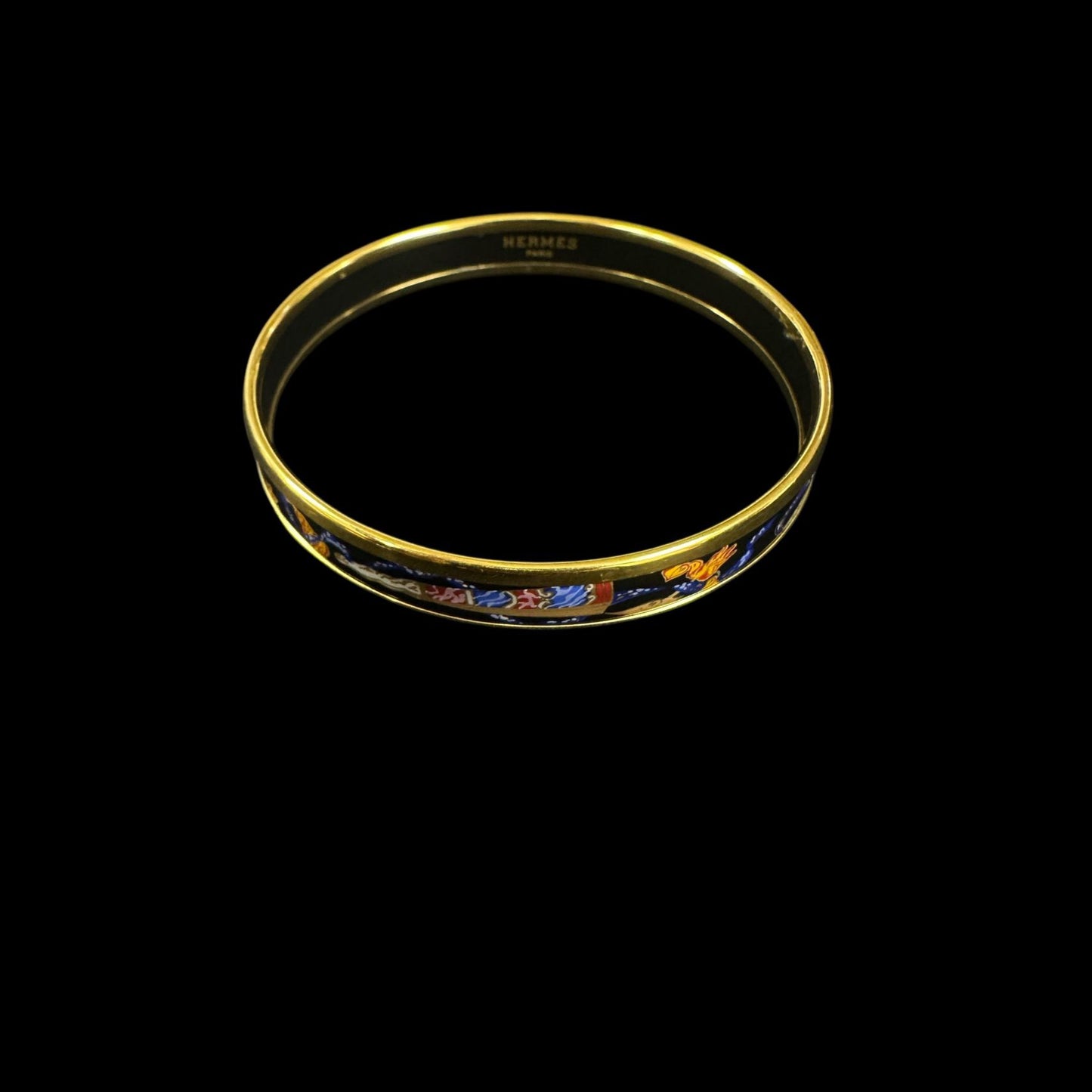 HERMES bangle, gold, navy, cloisonne with box