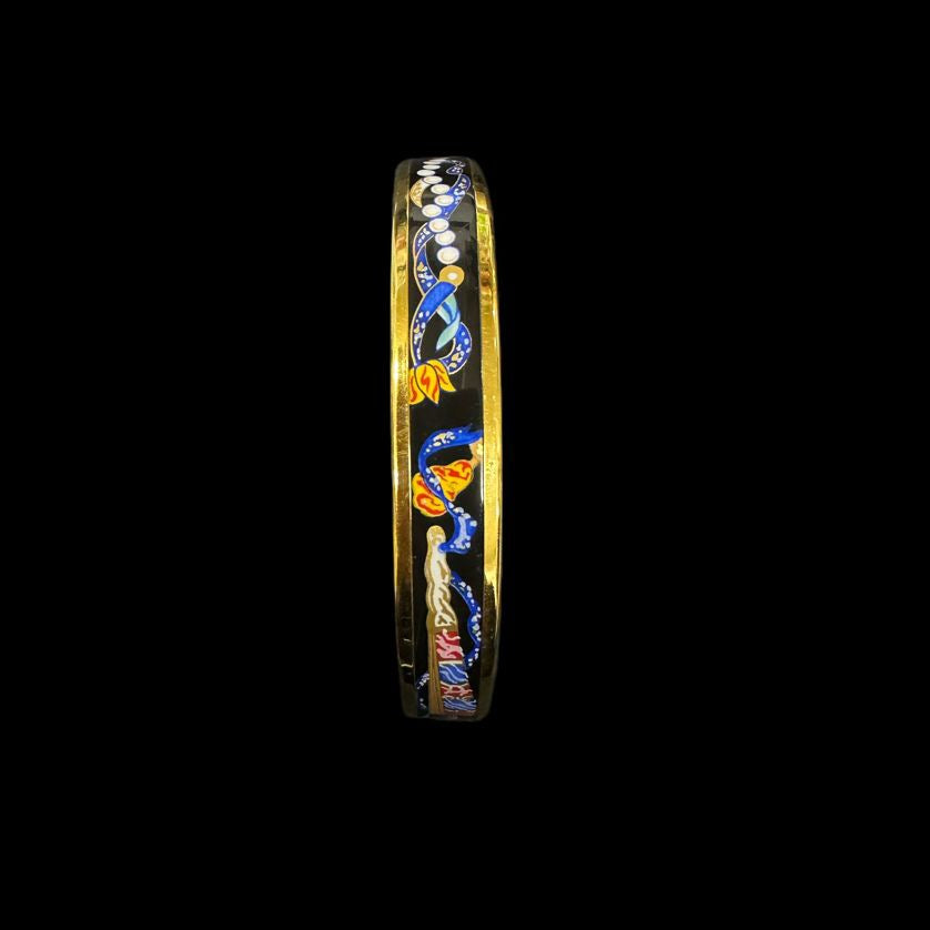 HERMES bangle, gold, navy, cloisonne with box