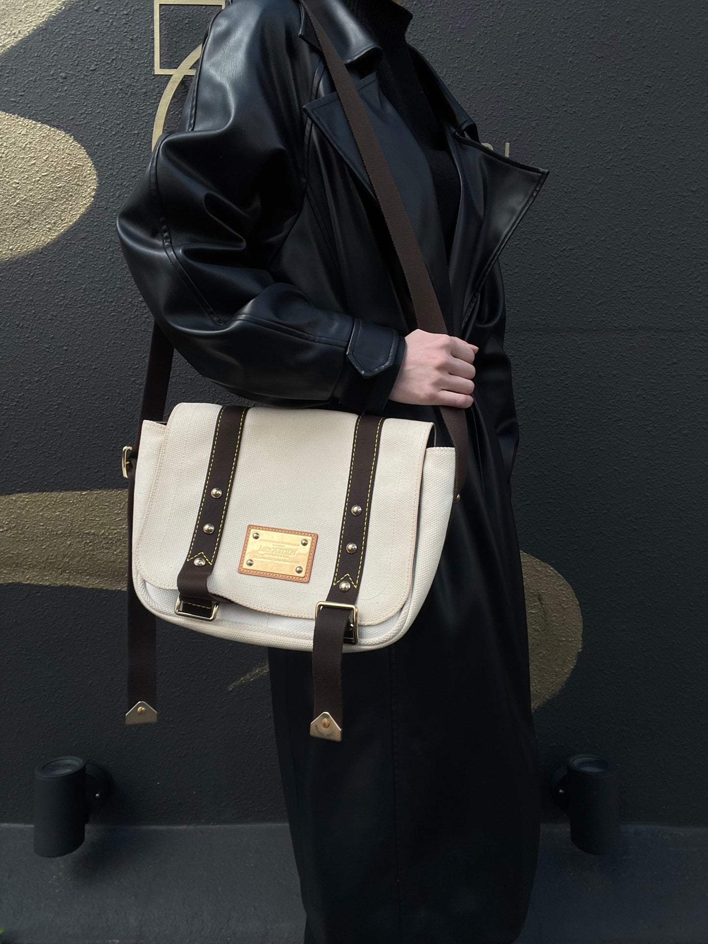 LOUIS VUITTON Antigua Buzas PM Shoulder Bag, White/Brown Canvas with Gold Hardware