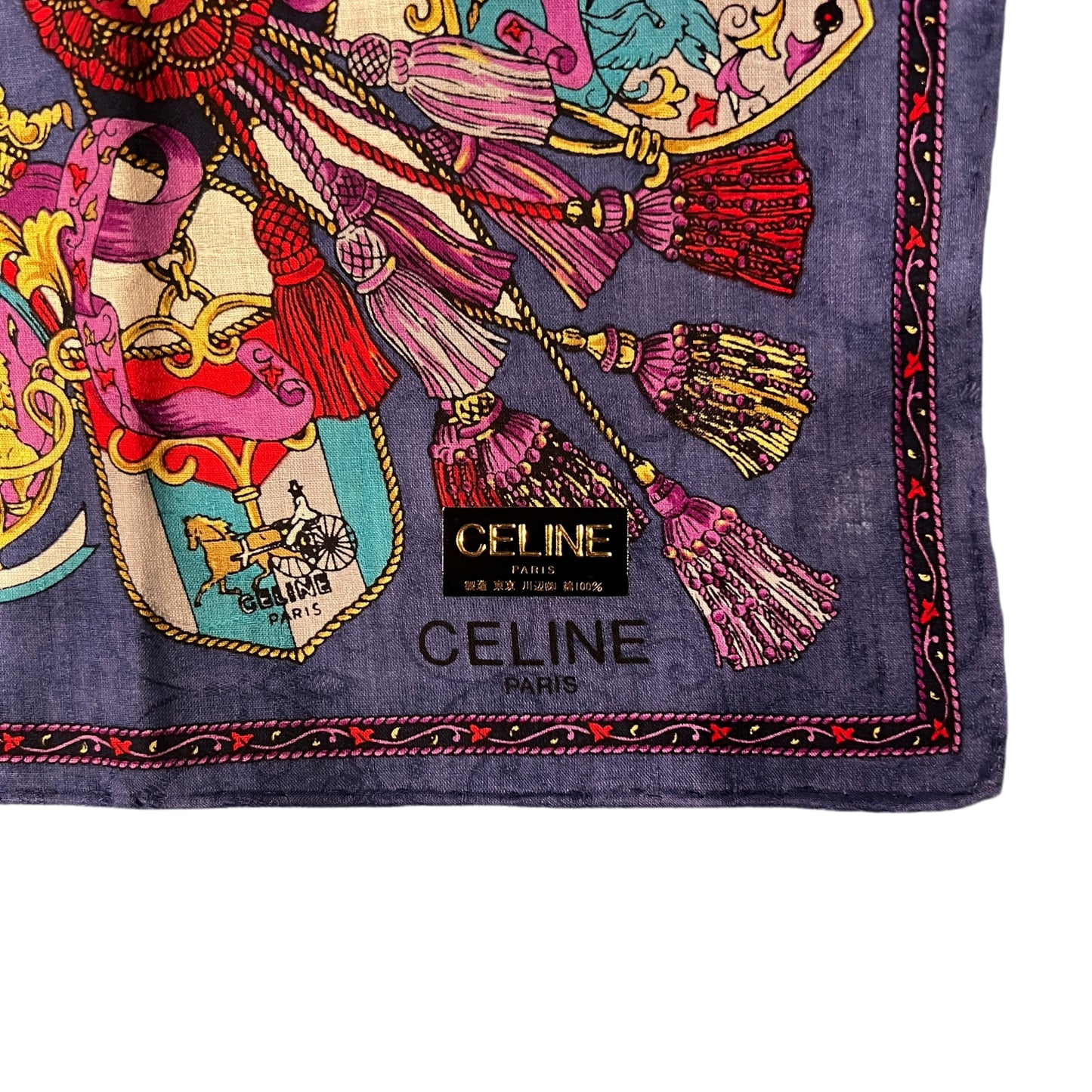 CELINE Crown Pattern Cotton Scarf Purple Red Tone