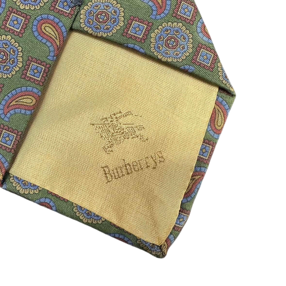 BURBERRY Silk Tie, Green Base with Paisley Pattern