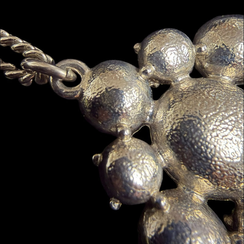 CHANEL Coco Mark Rhinestone Necklace Accessory  Silver Flower Motif Dangling Charm Vintage