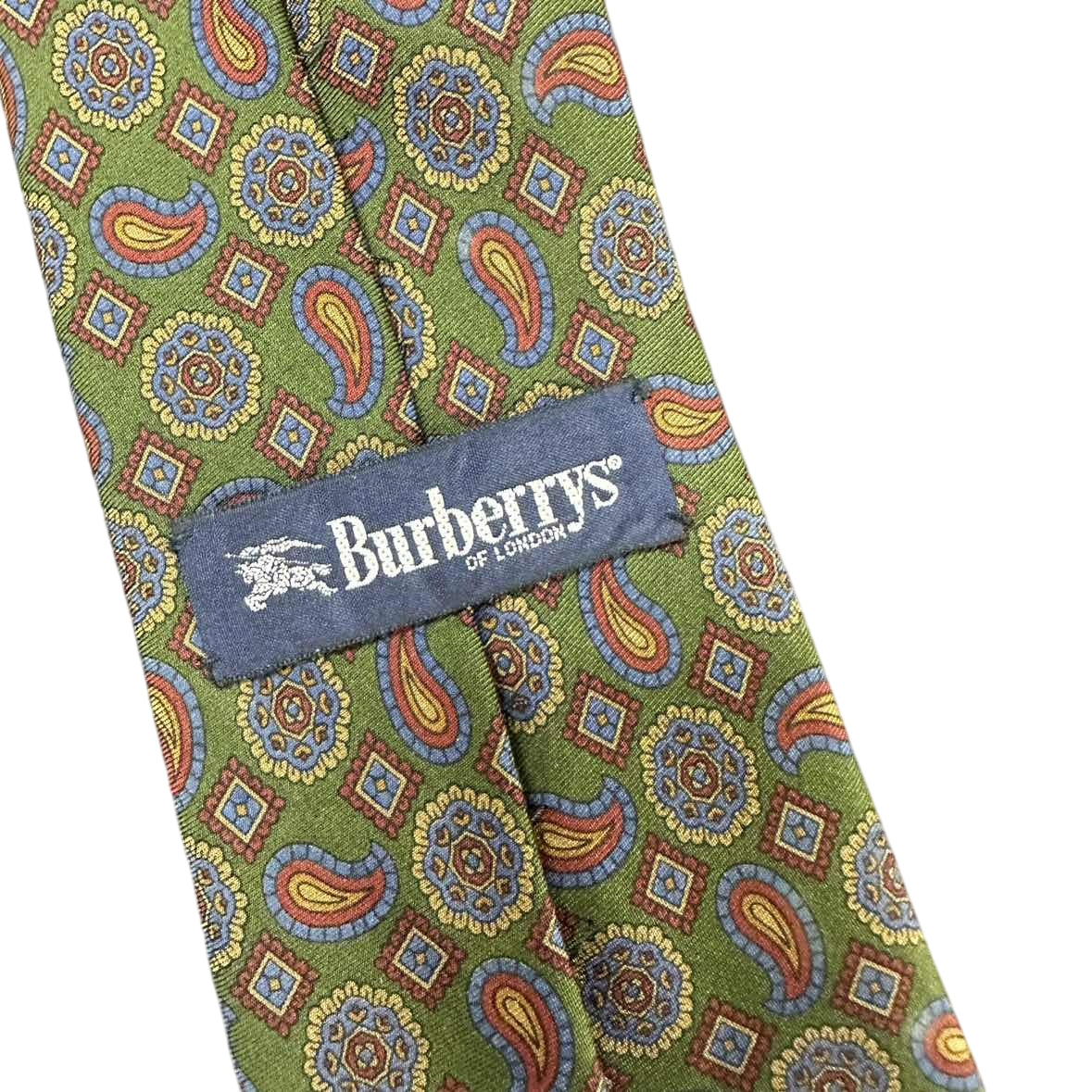 BURBERRY Silk Tie, Green Base with Paisley Pattern