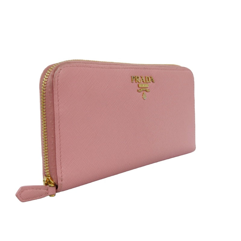 PRADA Pink Zippy Long Wallet, Saffiano Leather, Gold Hardware, with Box and Guarantee Card