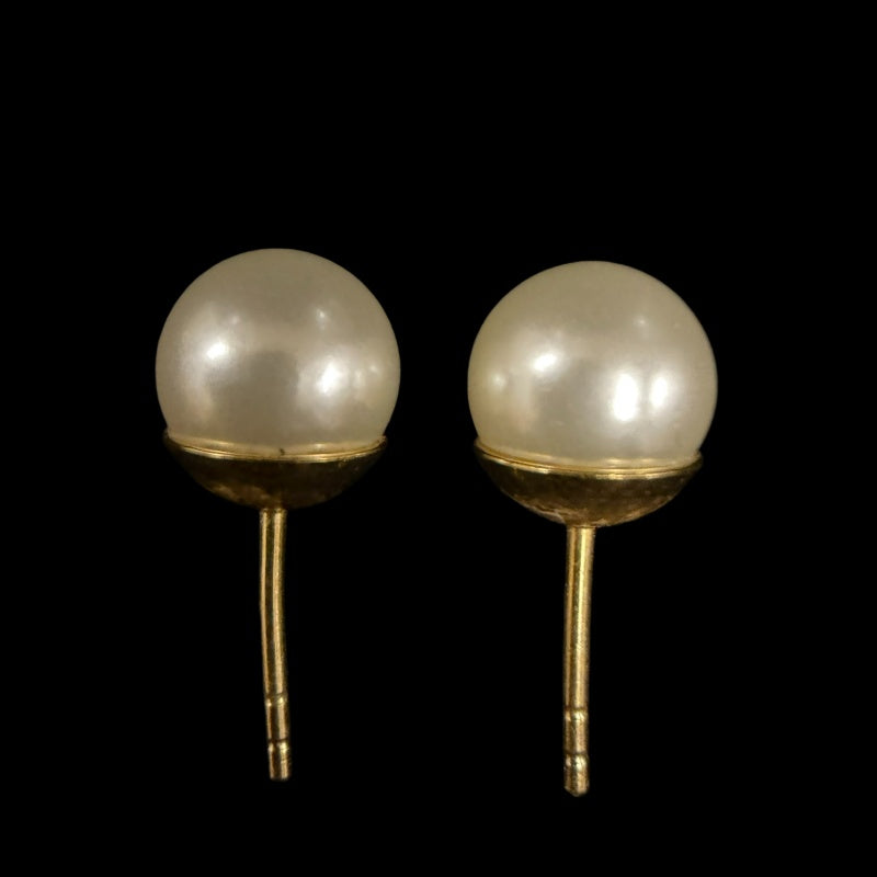 DIOR Logo Rhinestone Faux Pearl Earrings Accessory Gold Metal 2-Way Double Pearl Dangling Pair