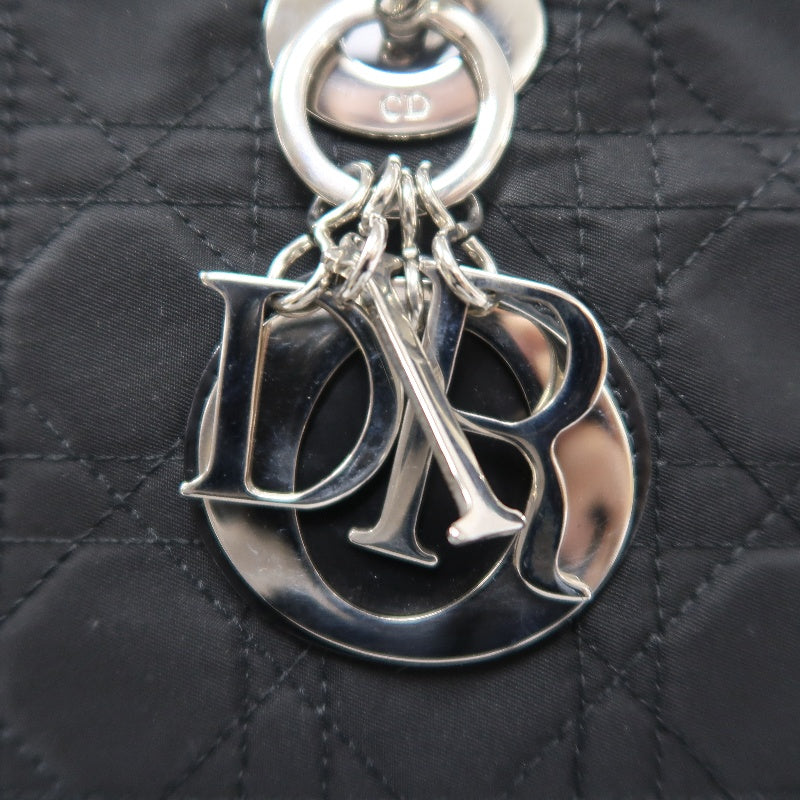 Dior Lady Dior Cannage Handbag, Canvas, Black, Silver Hardware