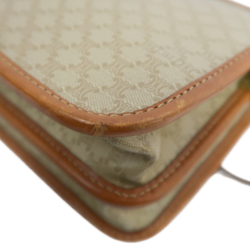 CELINE Macadam Shoulder Bag, Beige, Gold Hardware, CELINE Monogram PVC Saddle Crossbody Bag