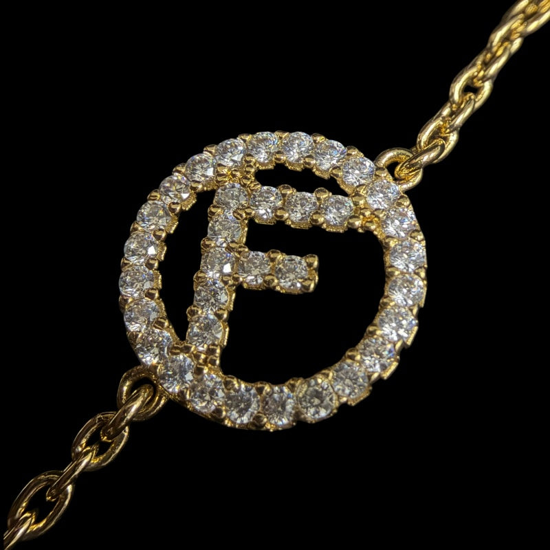 FENDI F is Fendi Rhinestone Bracelet Accessory Gold Metal Circle F Logo Pave Stone Elegant Box