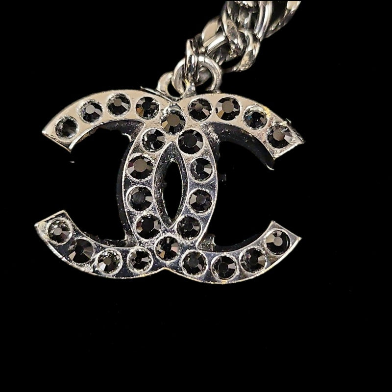 CHANEL Black-Tone Alloy Crystal Necklace With Box