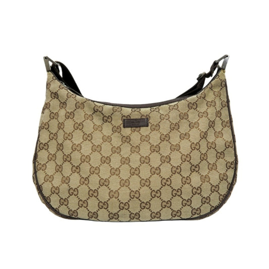 GUCCI GG Canvas Shoulder Bag, Brown with Silver Hardware