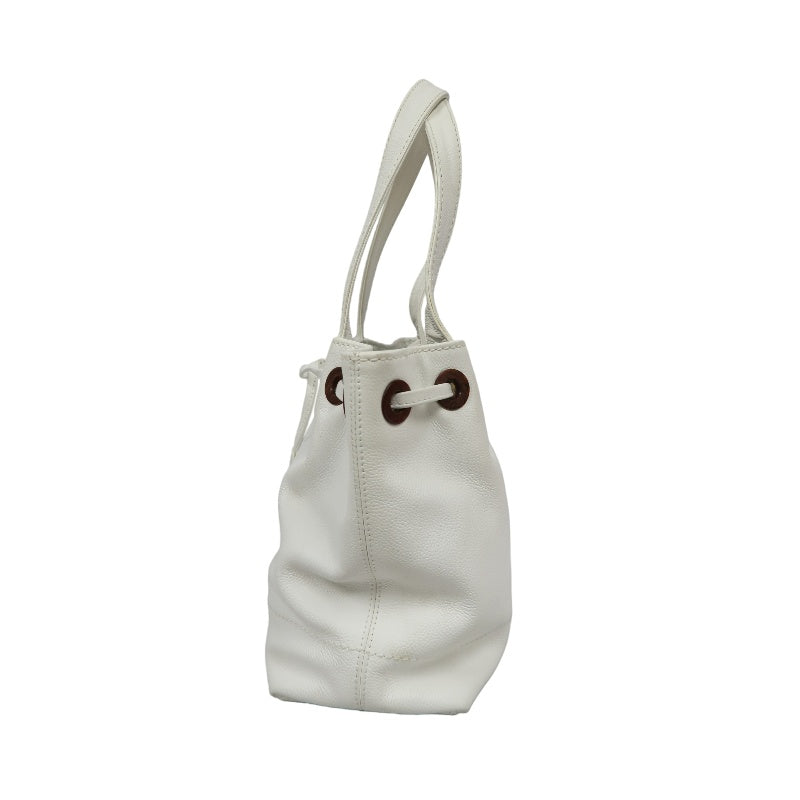 CHANEL White Calfskin Drawstring Tote Shoulder Bag with Dust Bag
