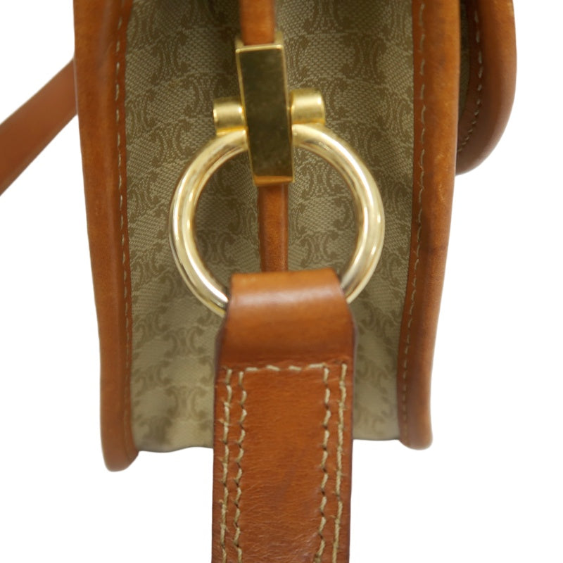 CELINE Macadam Shoulder Bag, Beige, Gold Hardware, CELINE Monogram PVC Saddle Crossbody Bag