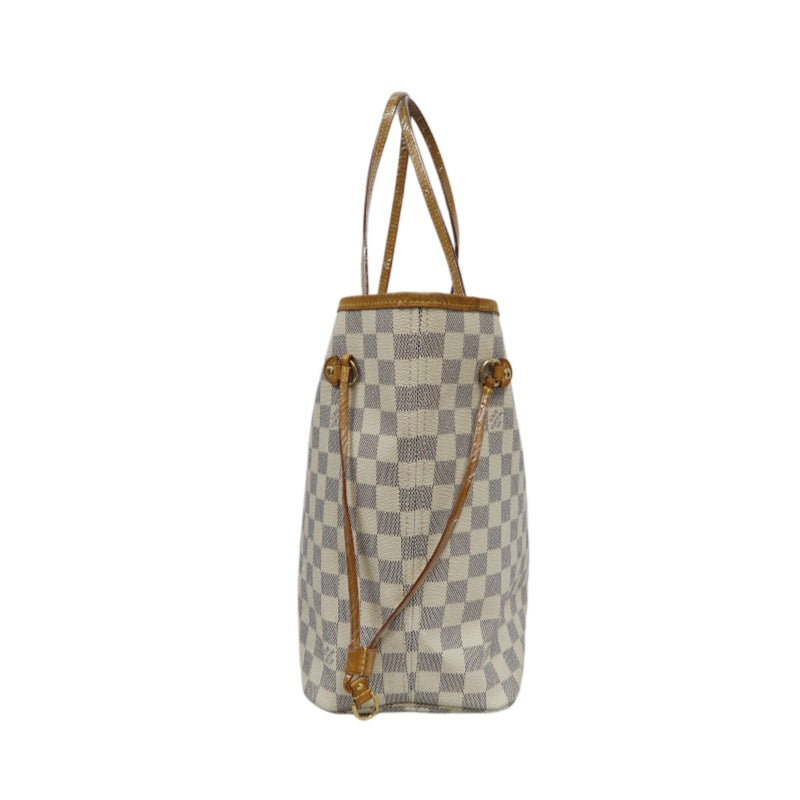 LOUIS VUITTON Neverfull Tote Bag, White Damier Azur Coated Canvas
