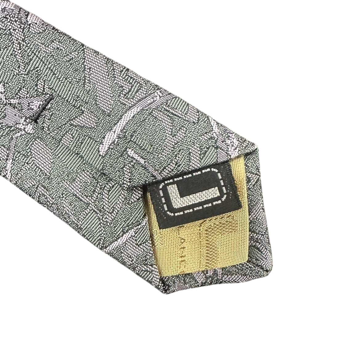 LANCEL Silk Tie, Green and Grey All-over Pattern