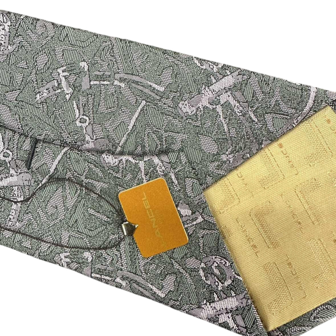 LANCEL Silk Tie, Green and Grey All-over Pattern
