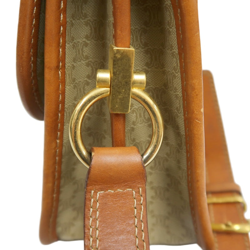 CELINE Macadam Shoulder Bag, Beige, Gold Hardware, CELINE Monogram PVC Saddle Crossbody Bag