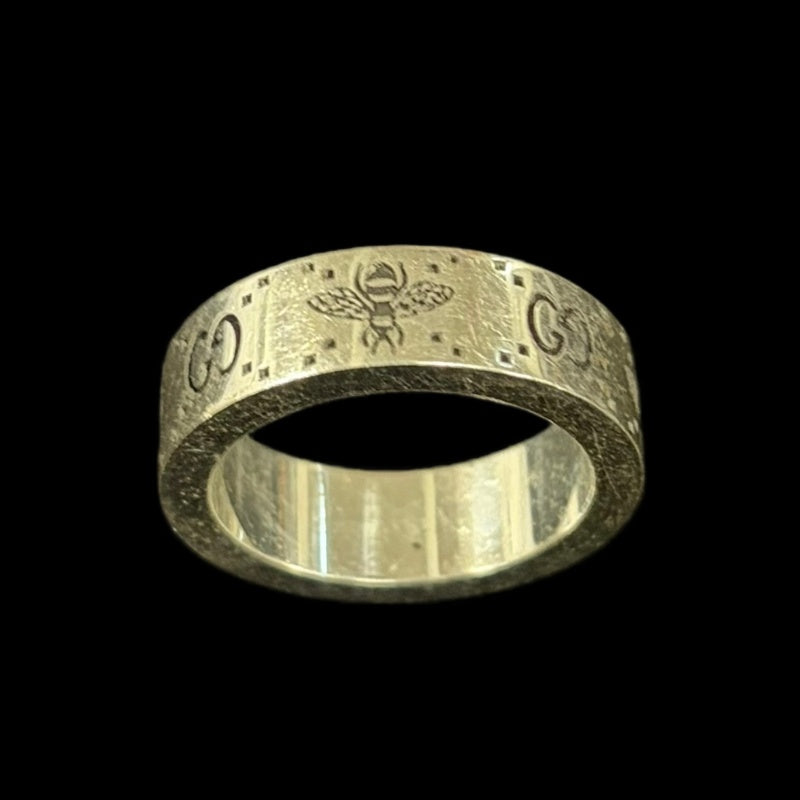 GUCCI GG & Bee Ring #13 925 Silver Total Weight Approx 7.8g Vintage Finish Wide Band Bee Motif GG Logo 　Box