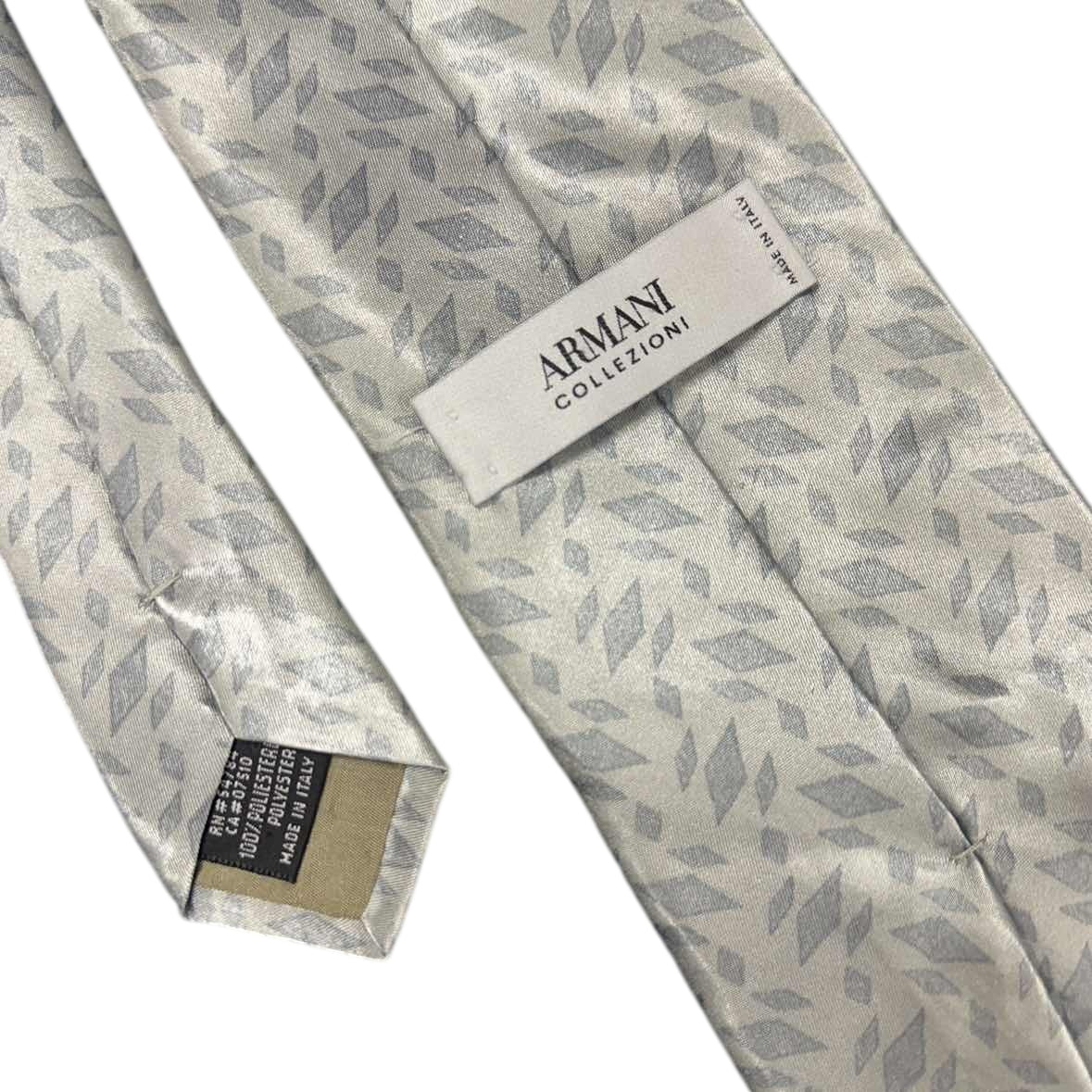 ARMANI Polyester Silk Tie, Silver with Diamond Pattern