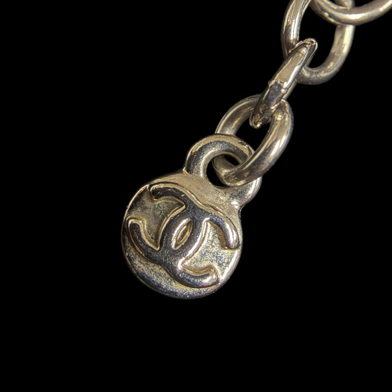 CHANEL Coco Mark Rhinestone Necklace Accessory  Silver Flower Motif Dangling Charm Vintage
