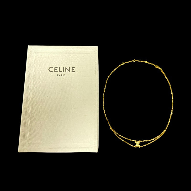 CELINE Triomphe Necklace Accessory Gold Metal Double Chain Box