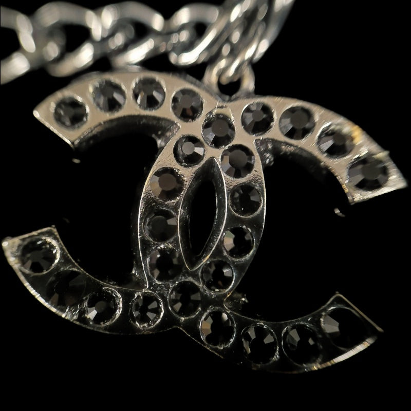 CHANEL Black-Tone Alloy Crystal Necklace With Box